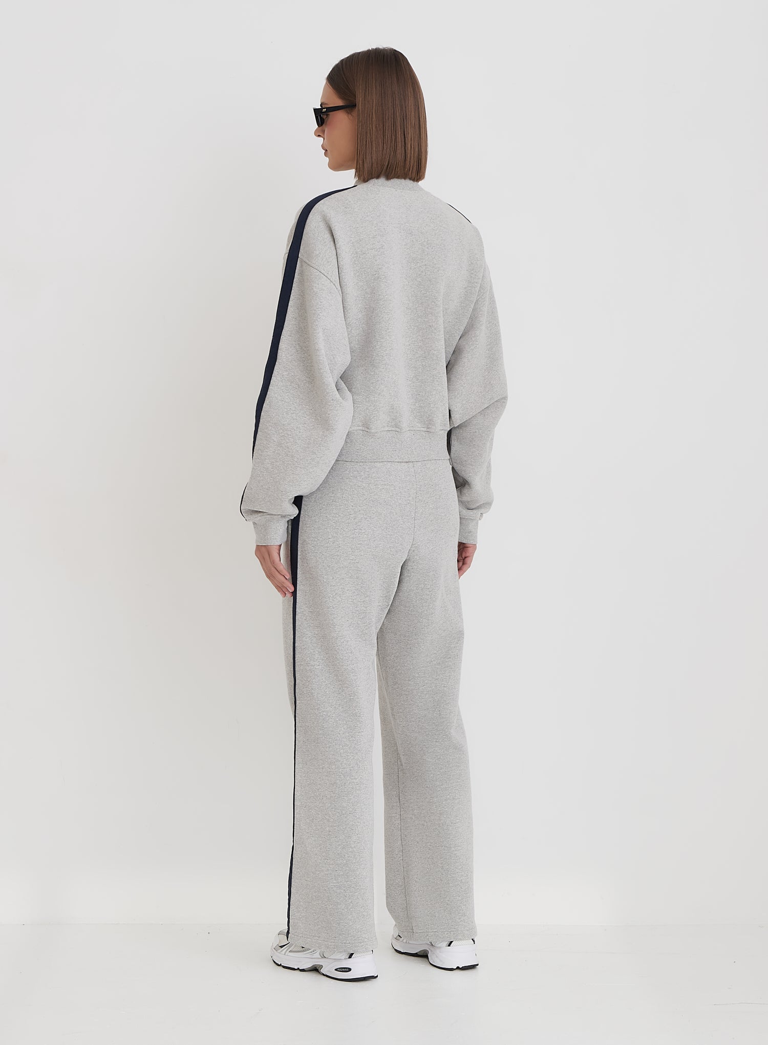 Grey Contrast Stripe Wide Leg Jogger